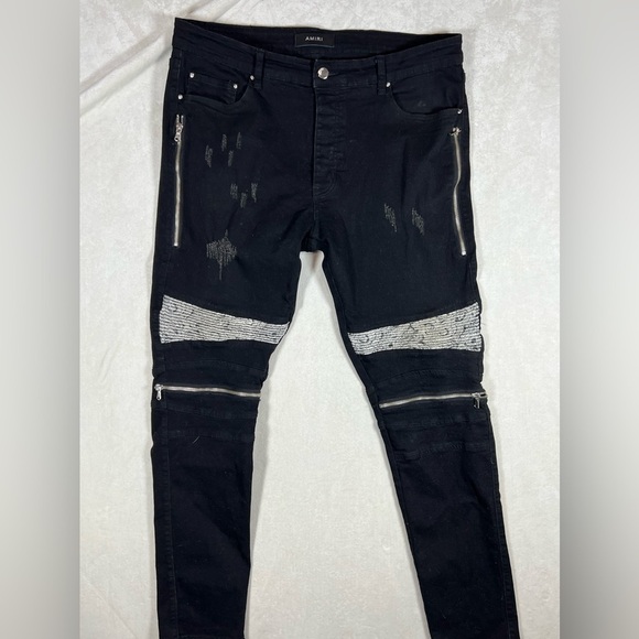 AMIRI 36W 30L Mx2 Bandana Knee Black Denim Jeans Distressed Authentic Denim C25 - Picture 8 of 14